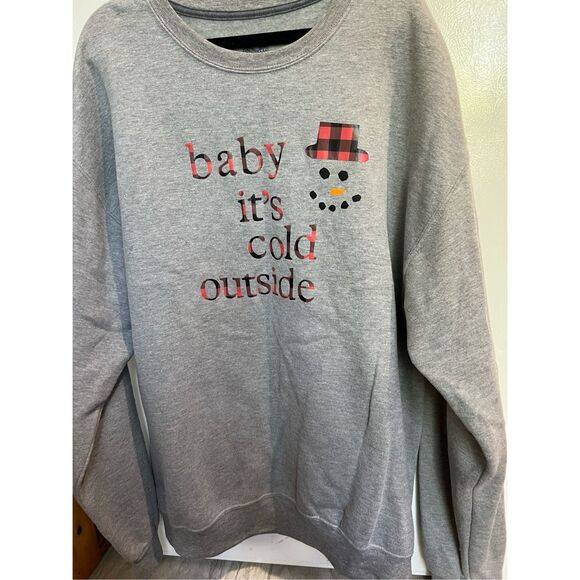 Baby It’s Cold Outside Grey Crewneck Sweatshirt Size Large - Picture 2 of 8